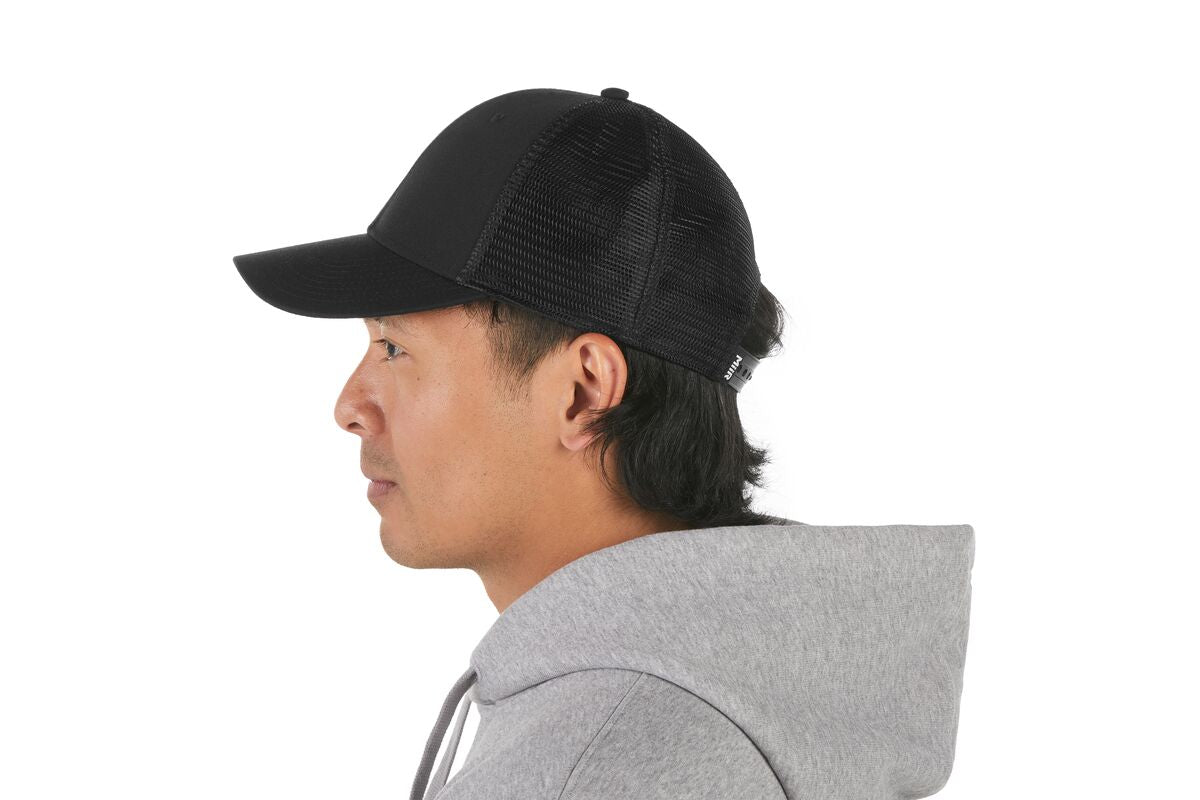 recycled-poly-low-profile-trucker-hat-s6 WebPDP-HAT002002_Recycled_Poly_Low_Profile_Trucker_Hat_Black_Studio_Harper_Studios_0723_Back__HAT002002OS.jpg